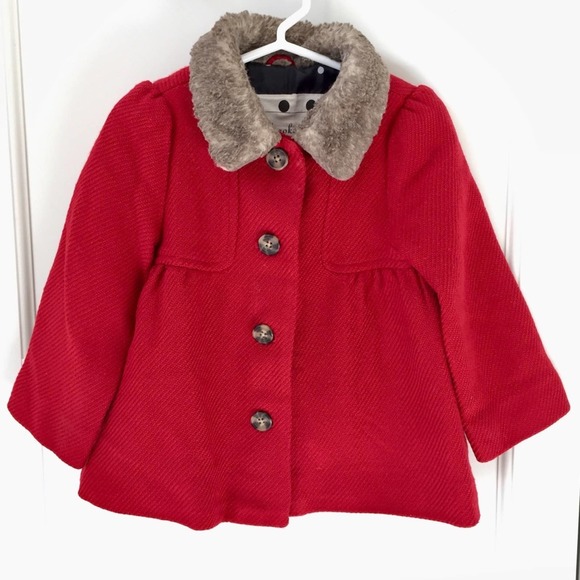 Cherokee Other - CHEROKEE Red Tweed Faux Fur Collar Coat Girl 2T